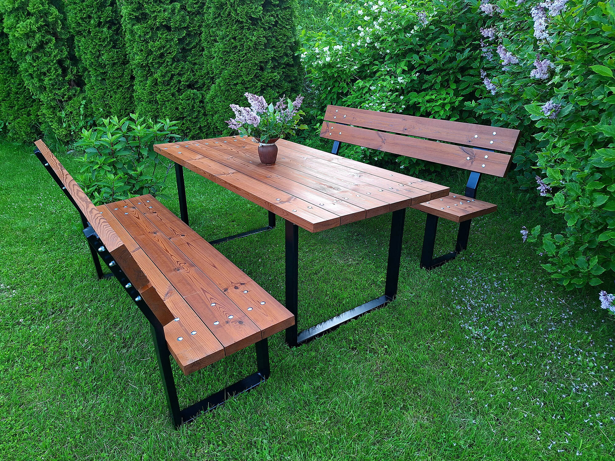 Piknikulaud seljatoega pinkidega